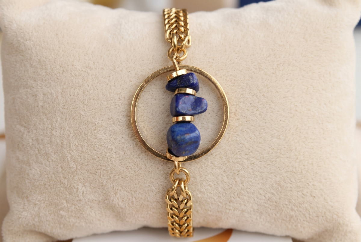 Bracelet Masiwa au lapis-lazuli, chaîne à mailles