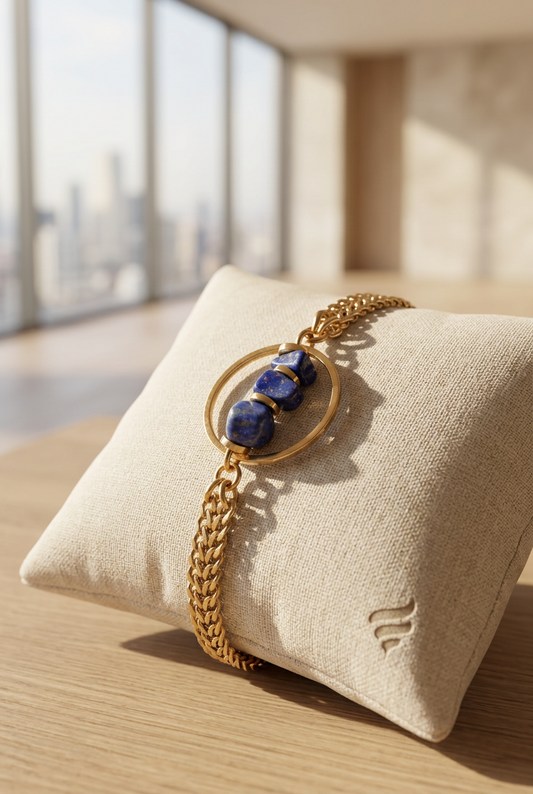 Bracelet Masiwa au lapis-lazuli, chaîne à mailles