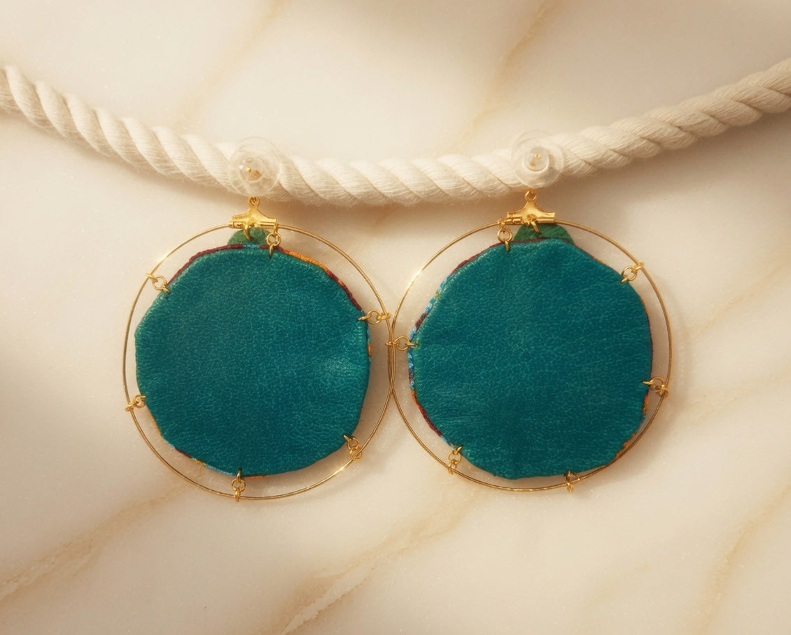 Boucles créole Wax & Leather plaqué Or - Rouge/Vert