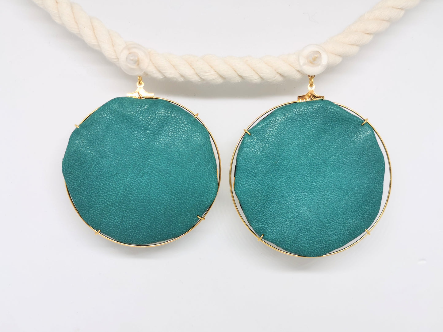 Boucles créole Wax & Leather plaqué Or - Malachite